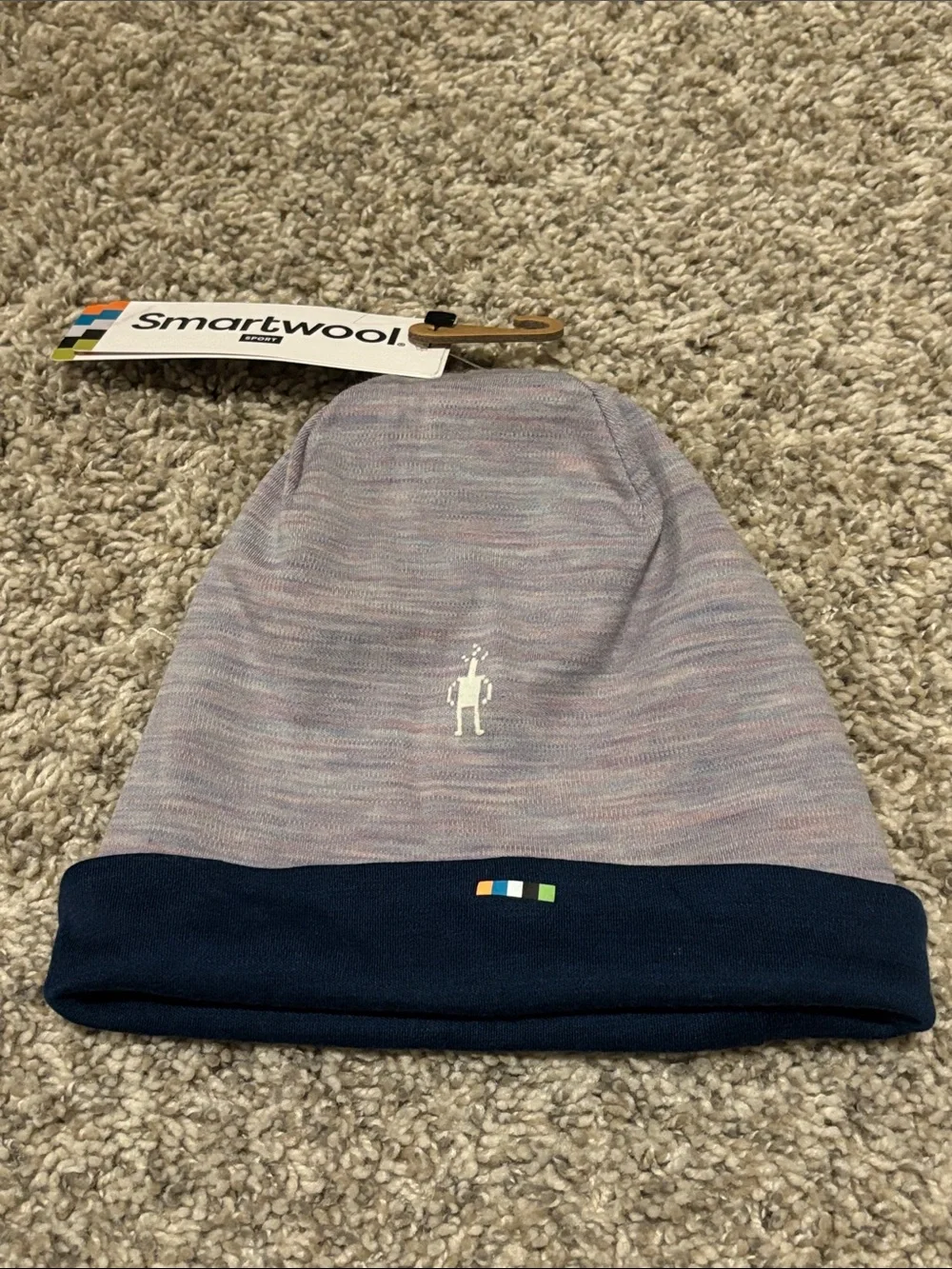 NWT Smartwool Kids Heathered Light Purple Beanie with Navy Cuff L/ XL
